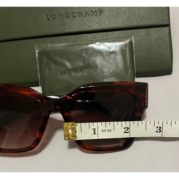 Longchamp Medallion 52mm Rectangular Sunglasses Striped Red NWT - Picture 4 of 7